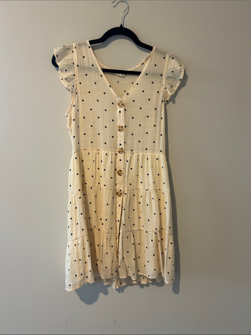 Altar’d State women Polka Dot Button-Front Cream Dress